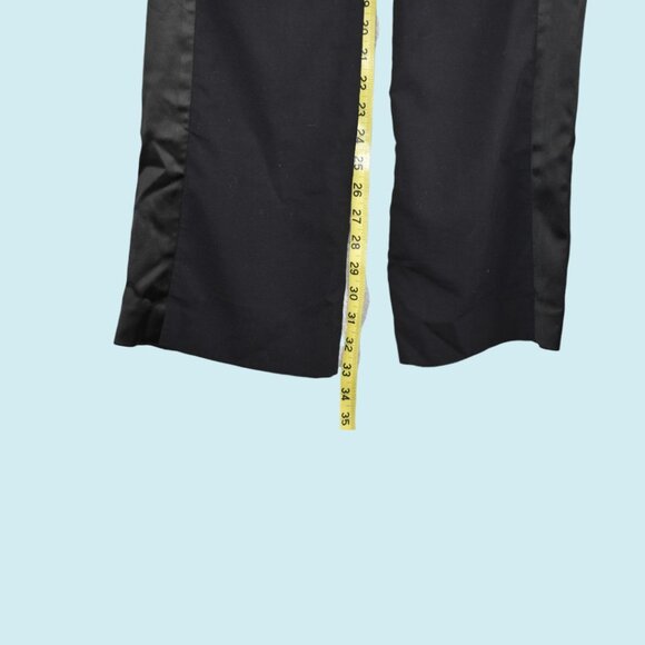 Theory Tuxedo Pants Women's Size 6 Black Satin Stripe Wool Mid-Rise Trousers - Picture 8 of 8